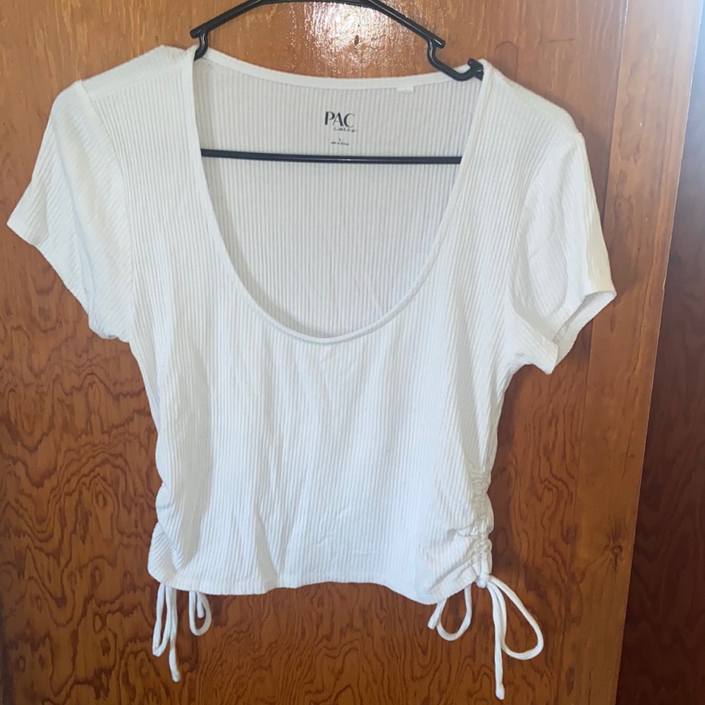 White scoop neck PacSun PacCares crop top tshirt